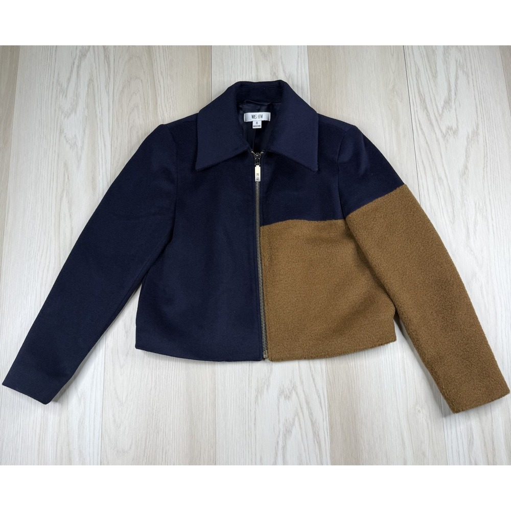 WAS HIM by Tan France The St Helen Cropped Wool Jacket Full Zip Navy Tam Size XS